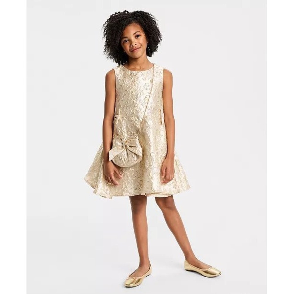 Rare Editions‎ Girls Gold Floral Brocade Sleeveless Dress with Purse Set 6X